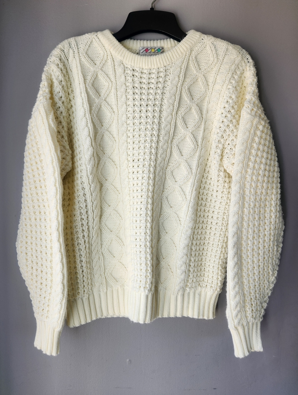 Vintage Pacific Coast Highway Cream Cable- Knit Fisherman Sweater